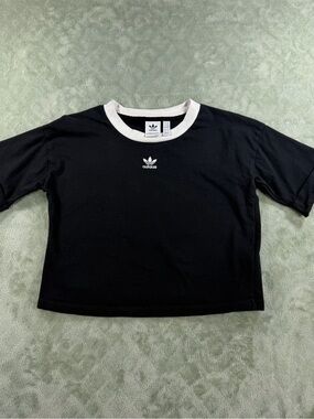 Adidas Black Tee with White Ringer Collar and Trefoil